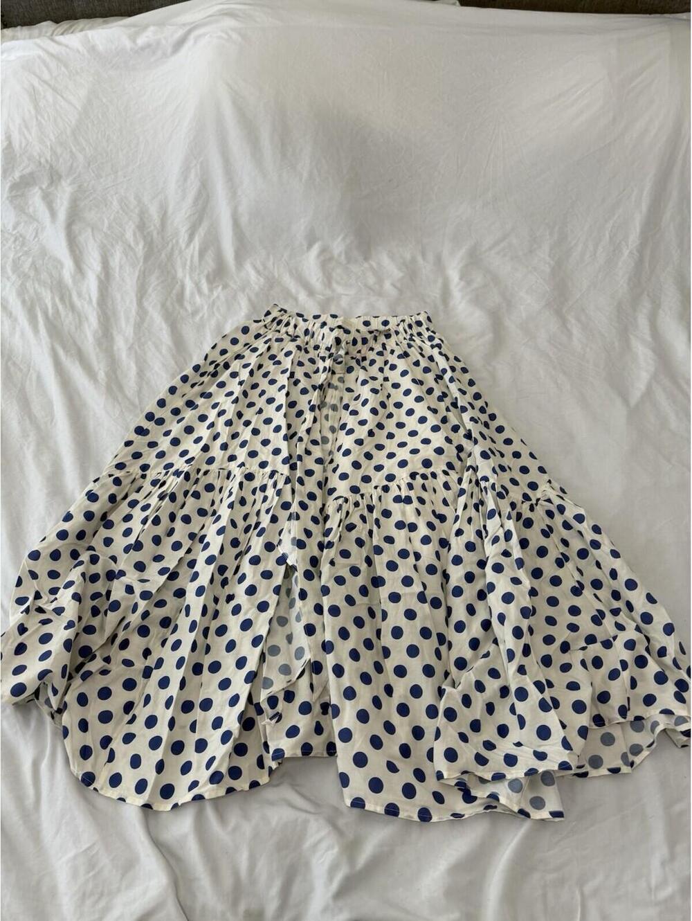 The Westside Womens Cotton Polka Dot Print Midi Flare Skirt White Size Small 158